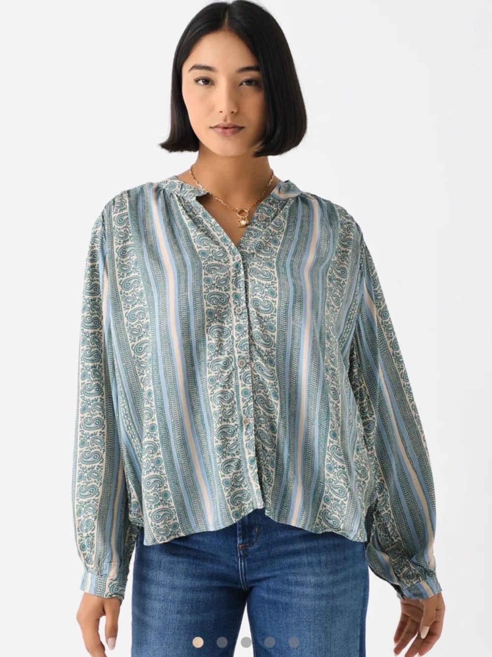 Natalie Martin Tolan Boho Paisley Print Blouse Blue Green Top Medium